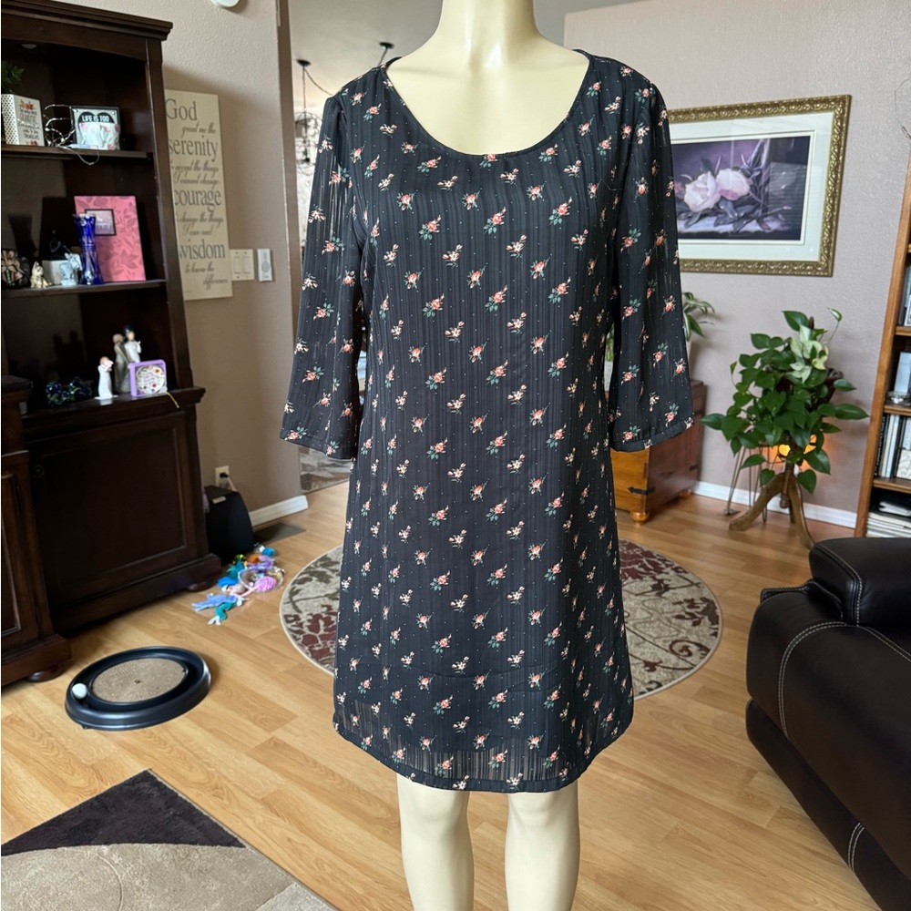 Tulle black, pink & green short sleeve dress-size M